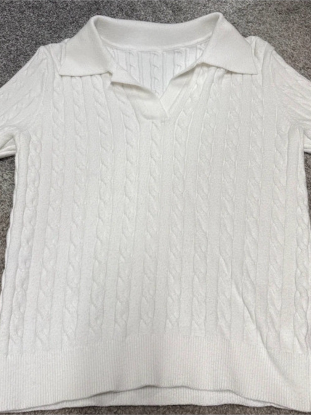 H&M White Cable-Knit Polo Sweater